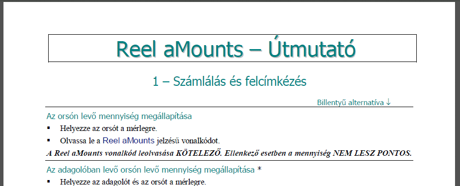 Reel aMounts instructions in Hungarian